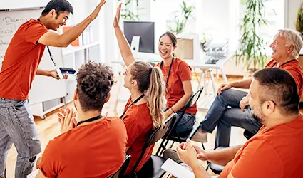 Nonprofit team meeting around a table